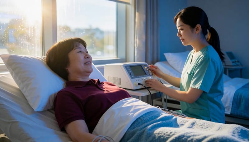수면다원검사실에서는 뇌파, 호흡, 산소포화도를 함께 측정하는 센서가 부착됩니다.