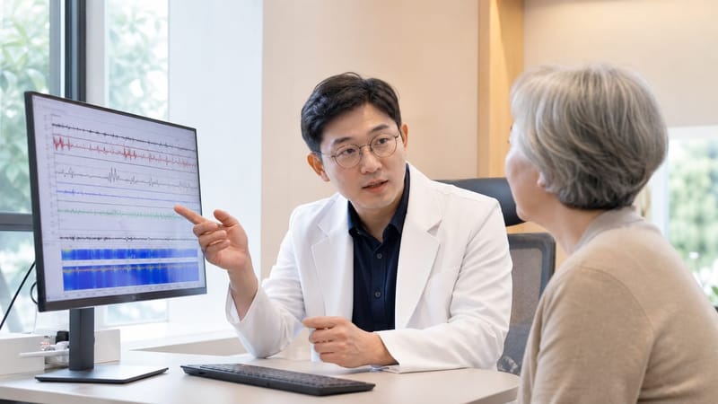 검사 결과지를 보며 의료진과 상담하는 모습