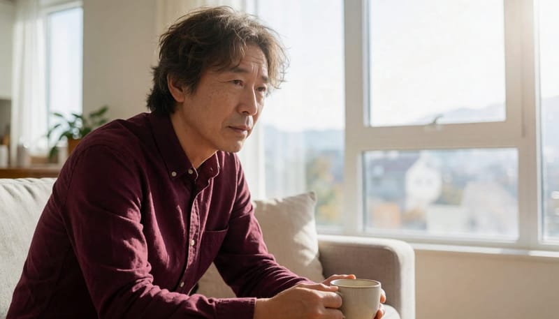 코골이 중간에 달라진 숨소리를 가족이 알아차리고, 낮 동안 피로감을 느끼는 모습