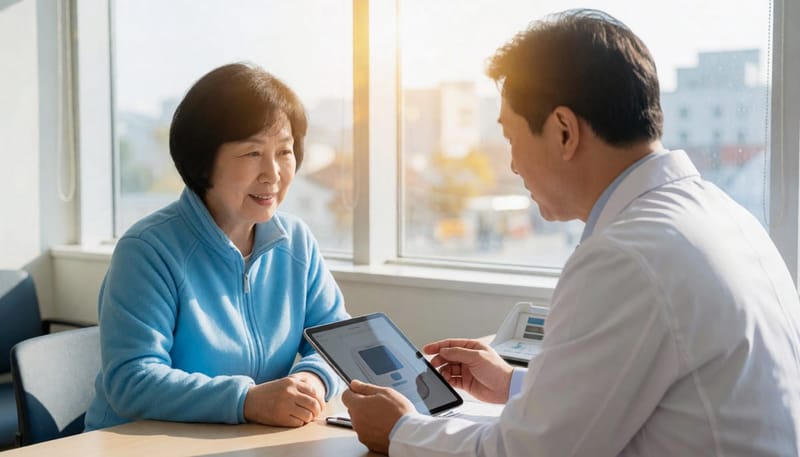 양압기와 수술 등 치료 방법을 두고 의료진과 상담하는 모습