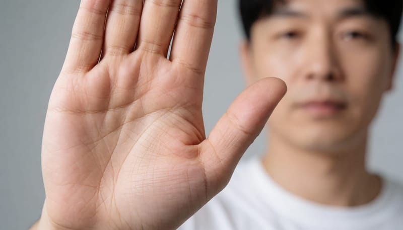 손바닥에 작은 물집이 여러 개 잡힌 모습 클로즈업