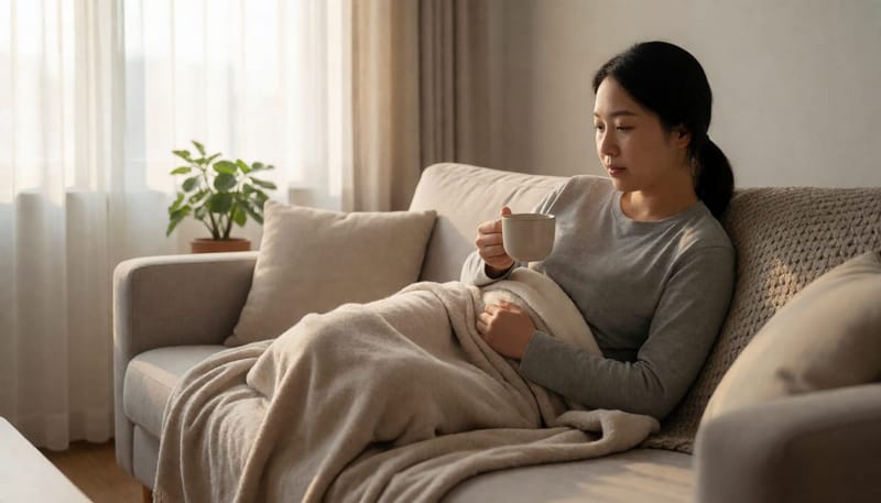 소파에서 쉬는 여성의 일상