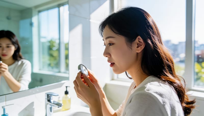 면봉을 확인하며 귀 상태를 살피는 여성