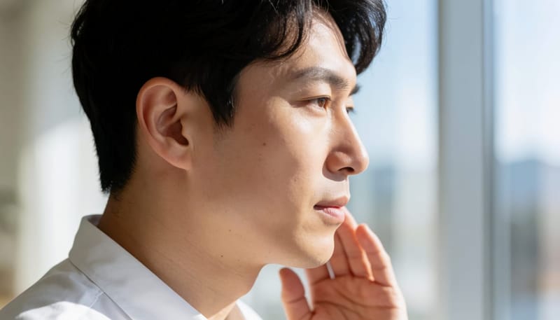 귓불에서 주변 피부로 붓기와 통증이 번지는 모습을 보여주는 근접 사진