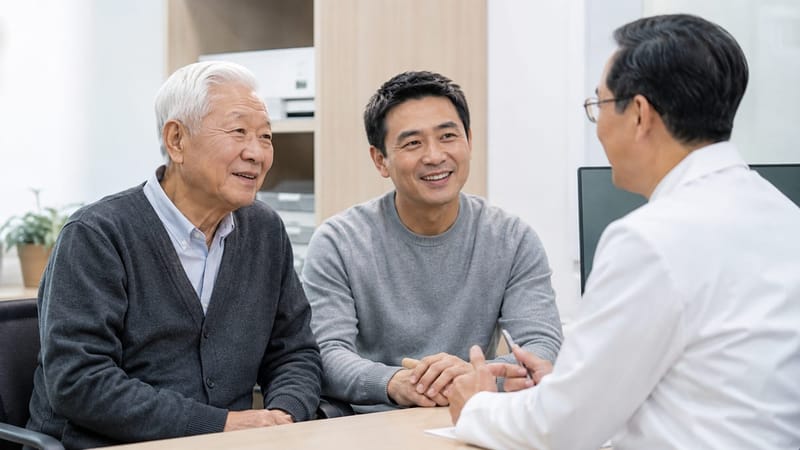 보호자와 함께 진료실을 찾아 청력 상태를 확인하는 장면
