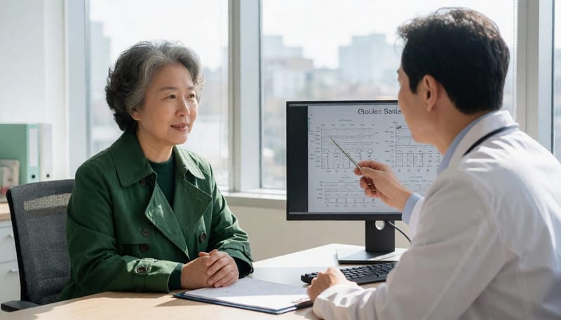 검사 결과를 두고 치료 방향을 상담하는 모습입니다.
