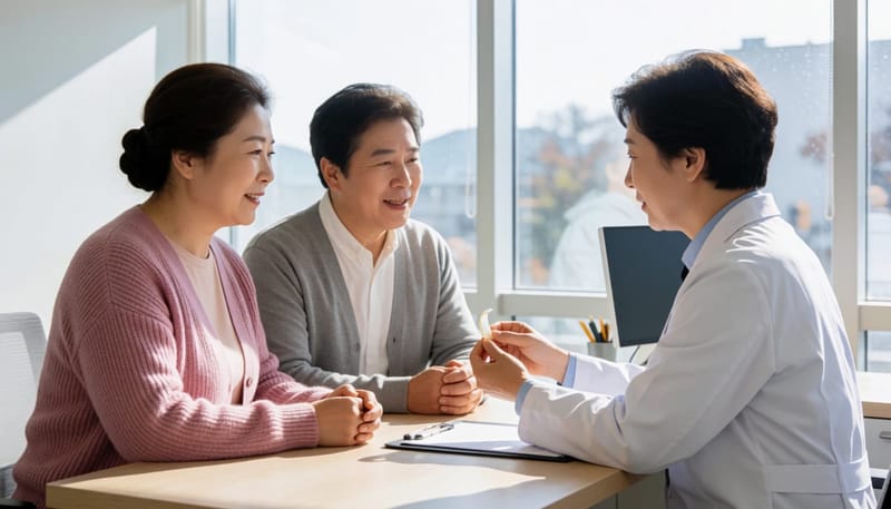보청기 착용 상담을 받는 모습