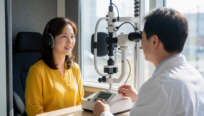 순음청력검사를 받는 모습