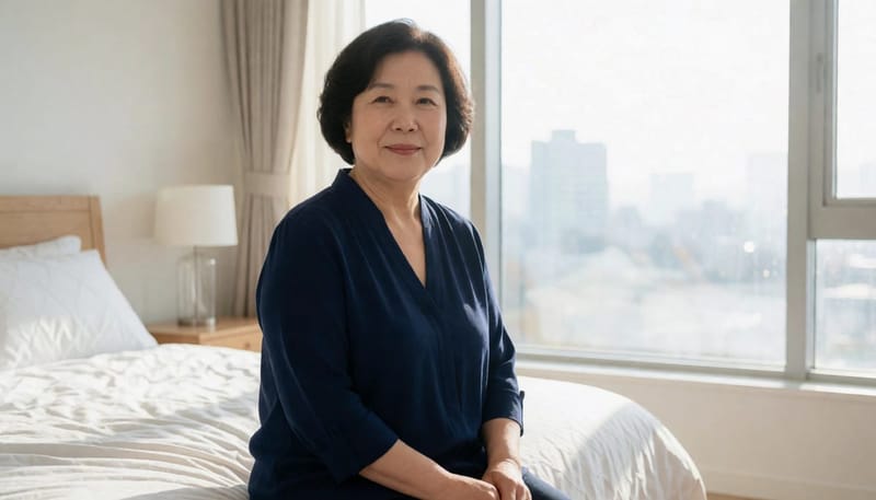 누워 있다가 자세를 바꿀 때 순간적으로 어지럼증을 느끼는 모습