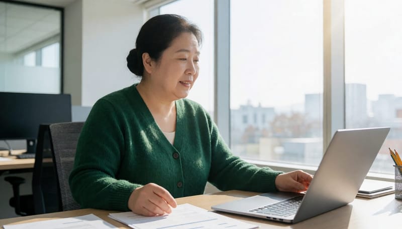 회의 중 갑자기 어지럼을 느껴 책상을 짚은 모습