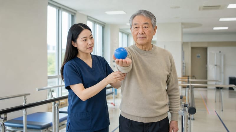 전정재활치료 중 균형 훈련 장면