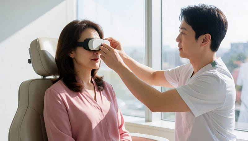 전정기능검사를 받는 모습