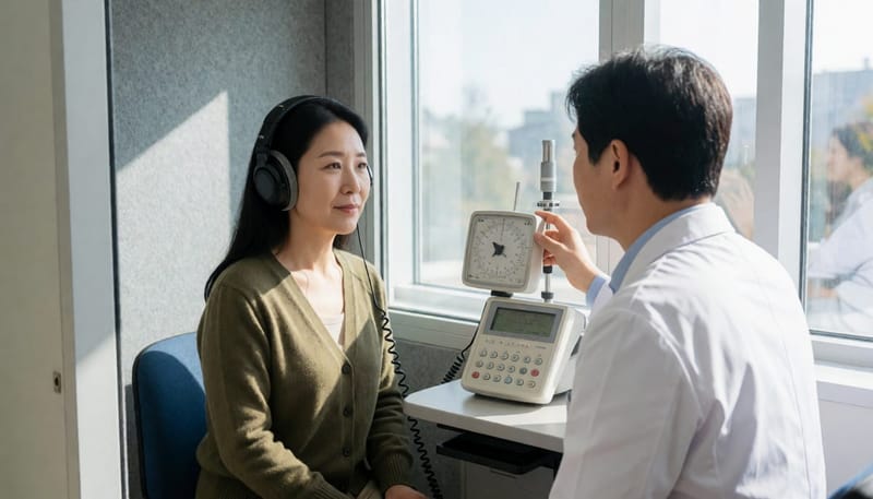 청력검사는 통증 없이 헤드폰으로 여러 소리를 들려주며 진행됩니다.