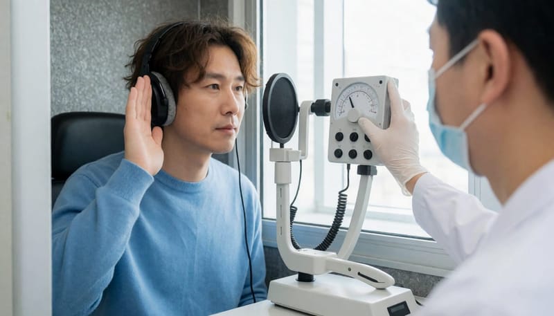 순음청력검사와 이명도검사는 소리를 들려주고 반응을 확인하는 방식으로 진행됩니다.