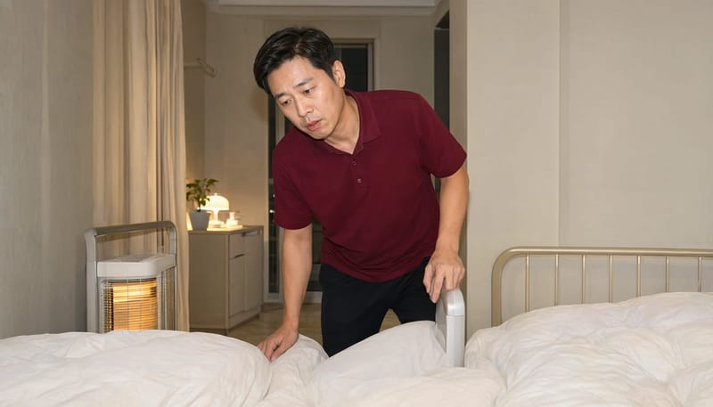 쌀쌀한 아침, 이불 밖으로 나오며 느끼는 순간적인 어지럼