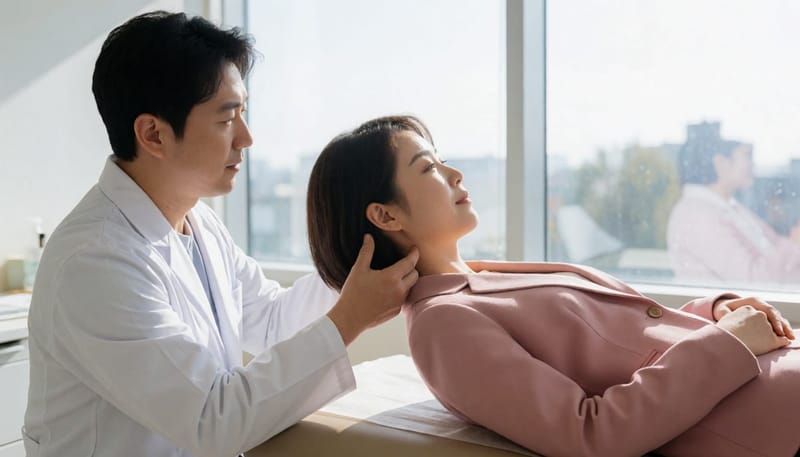 딕스-홀파이크 검사로 안진을 확인하는 모습