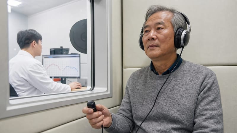청력검사는 방음부스에서 순음청력검사로 20~30분 정도 진행됩니다.