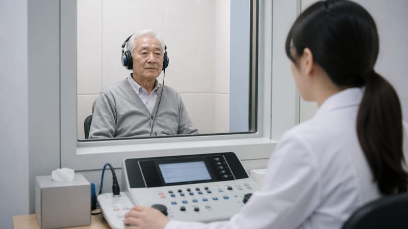 순음청력검사는 주파수별로 들을 수 있는 가장 작은 소리 크기를 측정해 난청 정도를 확인합니다.
