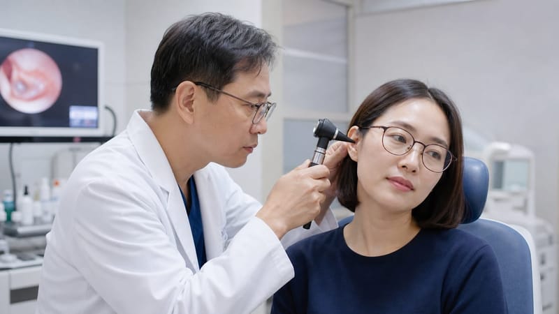 갑작스러운 편측 난청이나 어지럼증이 동반된다면 이경 검사와 청력검사를 함께 진행해 원인을 확인합니다.