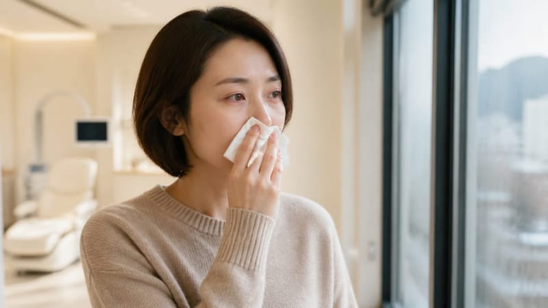 알레르기비염은 좌우 코가 번갈아 막히는 코막힘과 반복적인 재채기가 특징입니다.