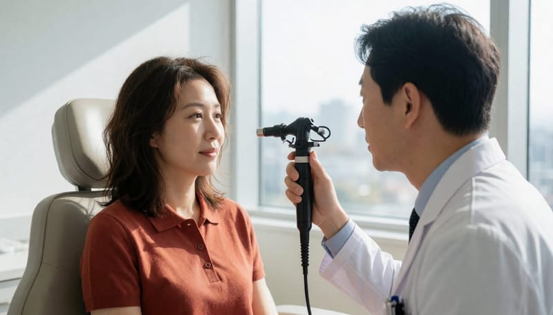 비강 내시경과 알레르겐 검사로 원인을 확인하는 진료 장면