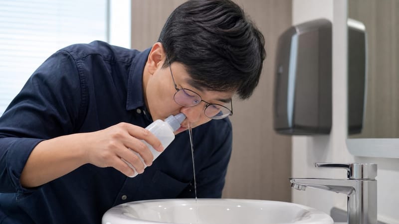 생리식염수를 이용한 비강세척은 외출 후나 취침 전에 실시하는 것이 권장됩니다