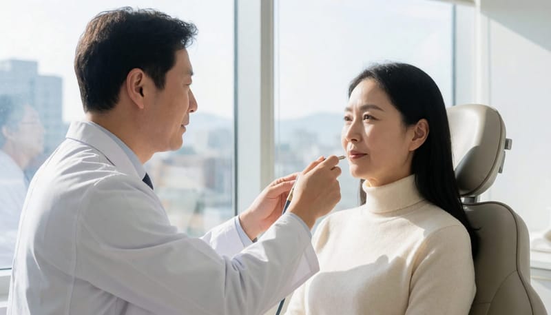 비강 내시경 검사로 비중격이 휘어진 정도와 위치를 확인합니다.