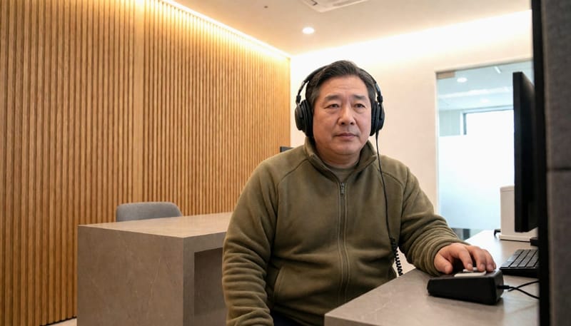 순음청력검사는 방음부스 안에서 헤드폰을 착용하고 주파수별 소리 반응을 확인하는 방식으로 진행됩니다.