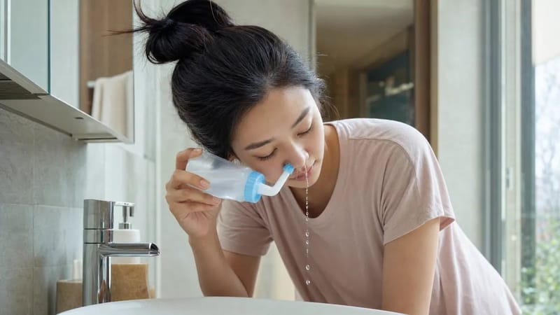 생리식염수로 코 안을 세척하는 관리 방법입니다.