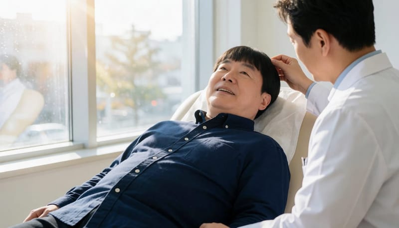 체위 변화에 따른 어지럼증을 확인하는 검사 장면