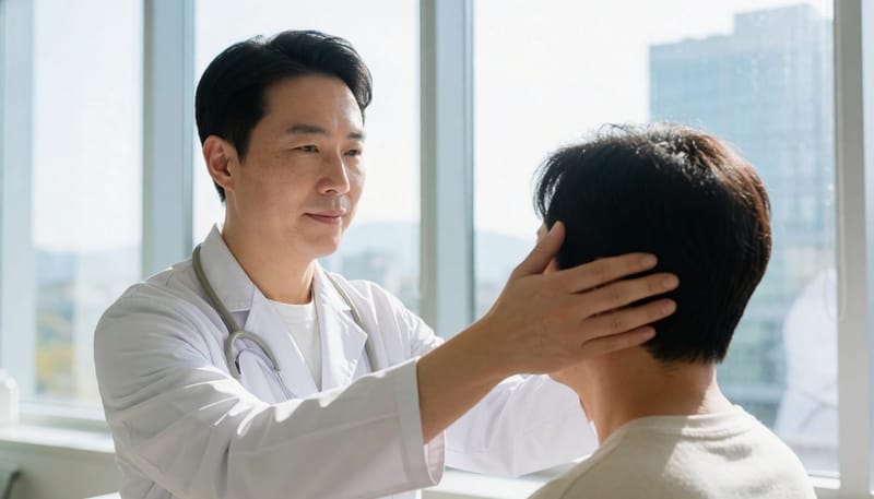 체위성 어지럼증이 의심되면 머리 위치에 따른 반응을 확인하는 검사를 진행합니다.