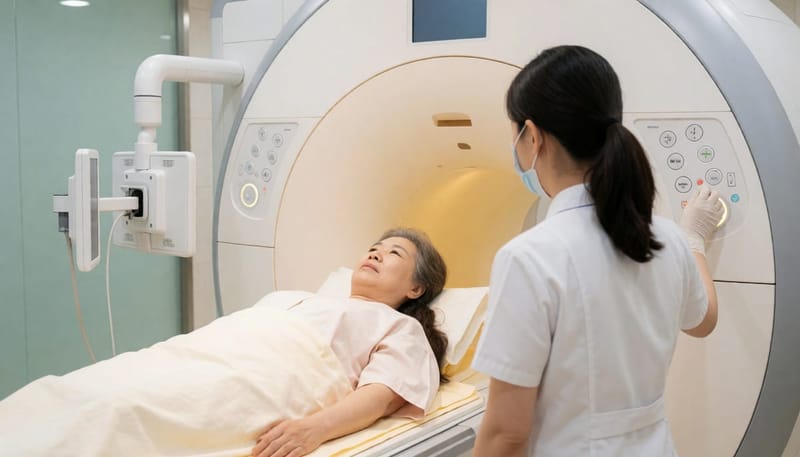 어지럼증의 원인을 가려내기 위한 MRI 검사 장면