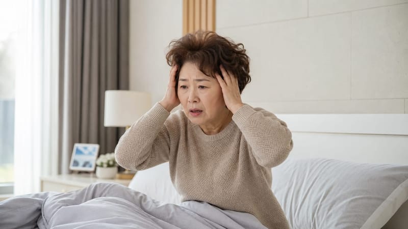 자세를 바꾸는 순간 시작되는 짧고 강한 회전성 어지럼은 이석증의 대표적인 특징입니다.