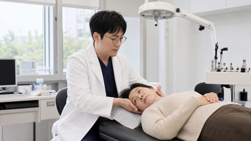 수평반고리관 이석증은 누운 자세에서 고개를 좌우로 돌리는 검사로 확인합니다.