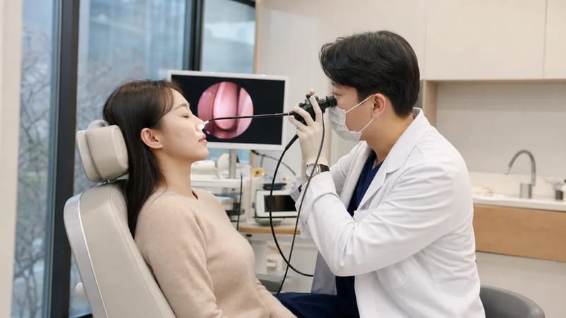 코골이가 반복되거나 무호흡이 의심되면 이비인후과에서 코와 목 안쪽 상태를 직접 확인합니다.