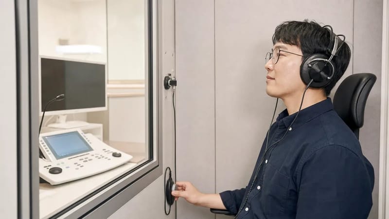순음청력검사는 메니에르병 진단에서 청력 저하 정도를 확인하는 기본 검사입니다