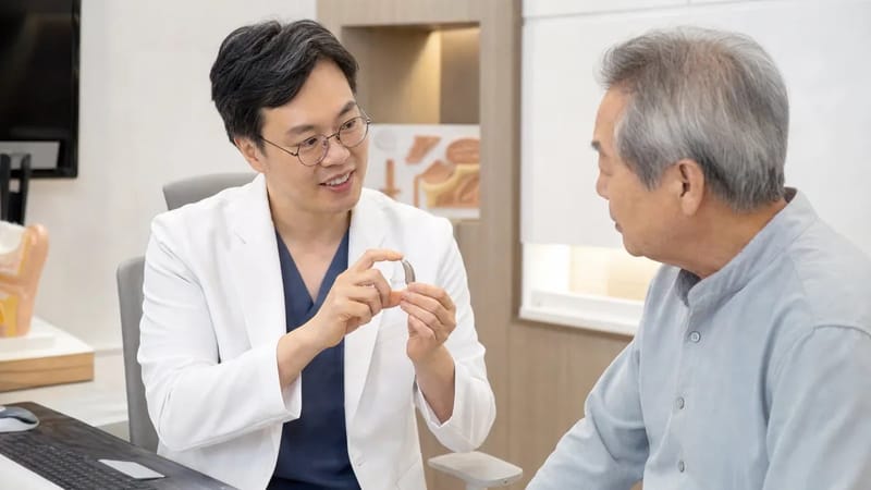청각 재활 시점을 두고 의료진과 상담하는 모습입니다