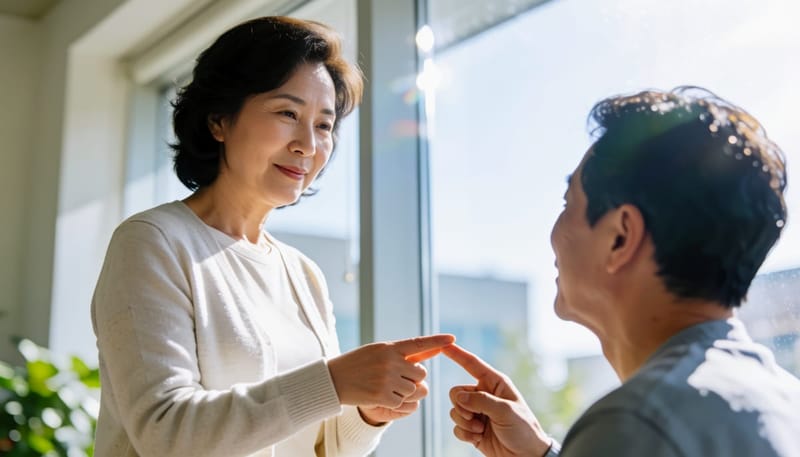 정강이 통증 부위를 손으로 눌러보는 여성