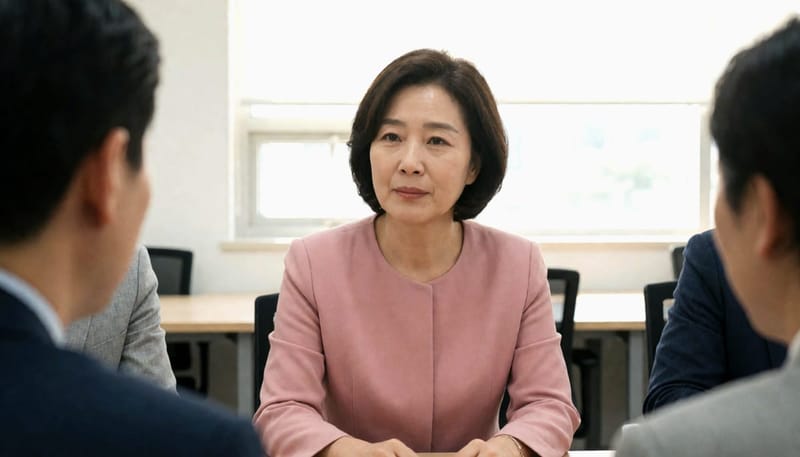 업무 중에도 증상이 번지는 모습을 보여주는 회의실 장면