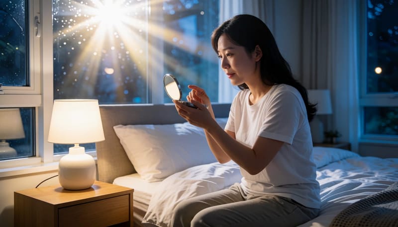 밤에 렌즈를 빼다가 눈을 들여다보는 여성