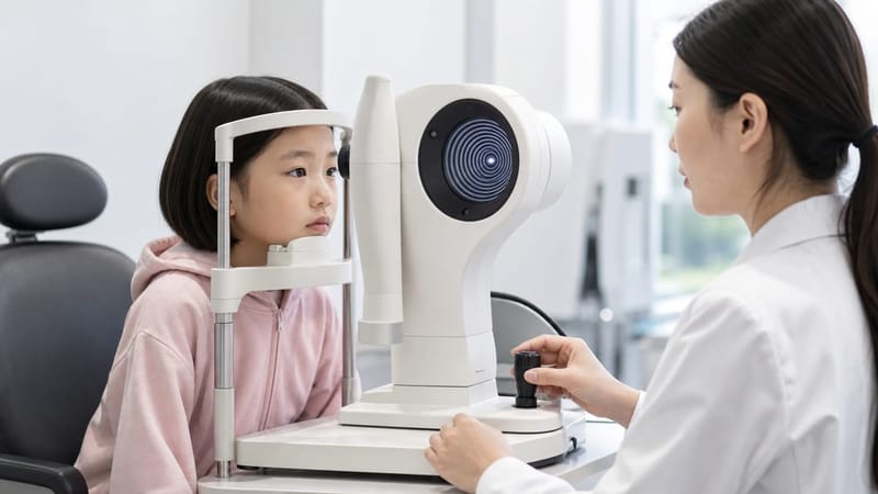 각막 곡률을 측정하는 각막지형도 검사는 드림렌즈 처방 전 필수 단계입니다.