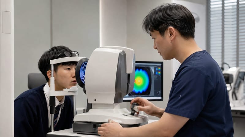 각막지형도 검사로 각막의 굴곡과 두께를 정밀하게 측정합니다.