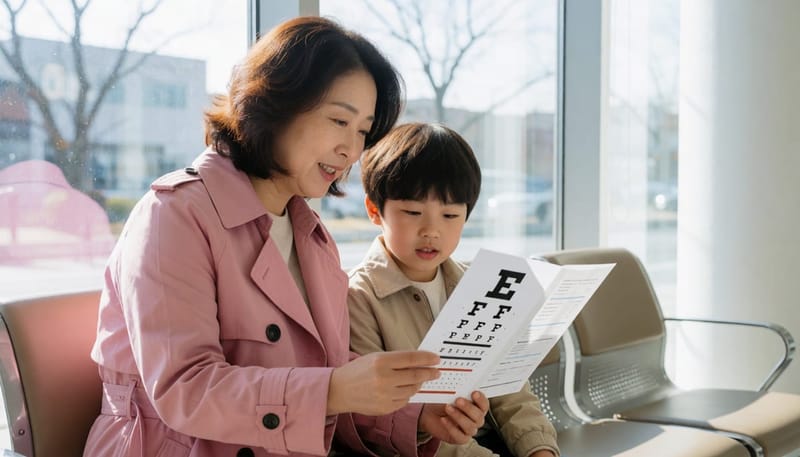 안경 도수가 자주 바뀌는 아이를 살펴보는 보호자