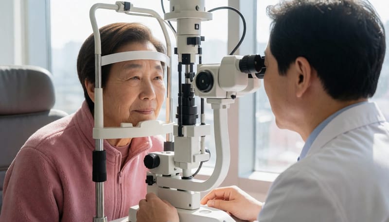 각막 곡률을 측정하는 각막지형도 검사 장면