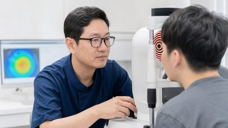 각막지형도 검사로 각막 모양을 정밀하게 측정한 뒤 개인 맞춤 렌즈를 제작합니다