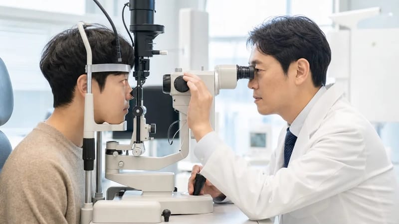 세극등현미경 검사는 결막과 각막 상태를 확대해 살펴보는 기본 검사입니다.