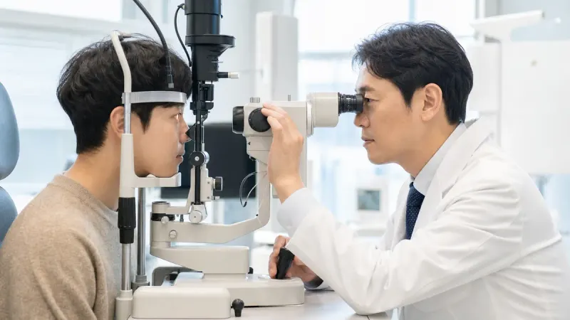 세극등현미경 검사는 결막과 각막 상태를 확대해 살펴보는 기본 검사입니다.