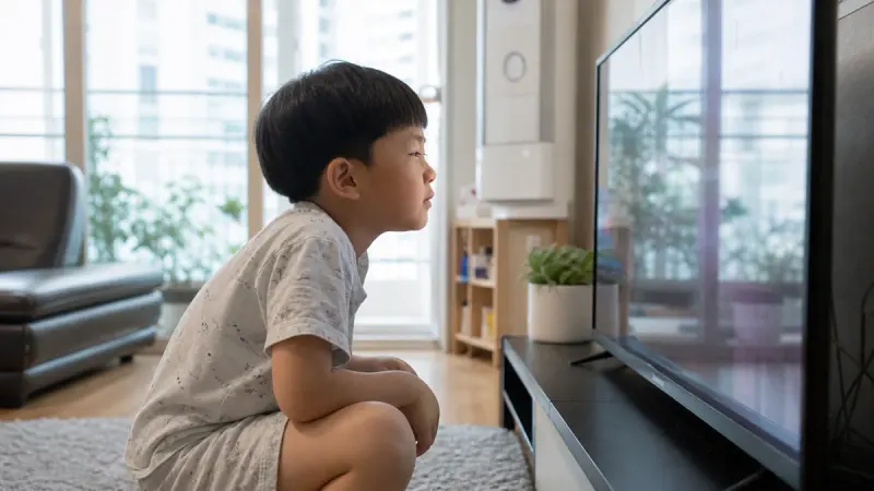 TV나 화면을 유독 가까이서 보려는 습관은 아이의 시력 저하를 알아채는 대표적인 신호입니다.
