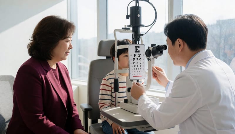 소아근시 검사는 자녀의 나이에 맞춰 조절마비굴절검사 등 단계별로 진행됩니다.