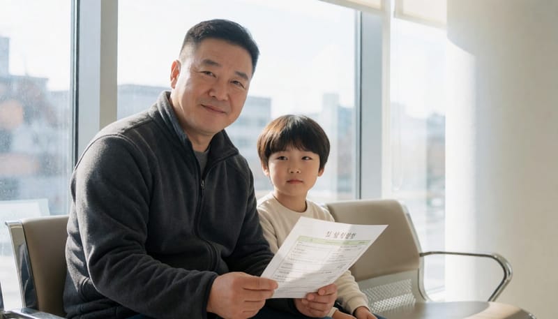 신학기 건강검진 통지서를 들고 안과를 찾은 학부모와 자녀